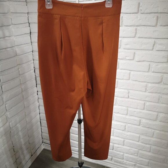 Shein Ladies Size Medium Rust Color Tie Front Straight Leg Back Zipper Pants - Picture 2 of 9